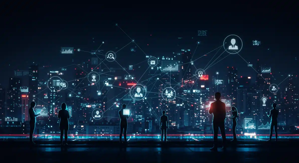 Interconnected data network symbolizing AI-driven marketing automation and personalized customer interactions.