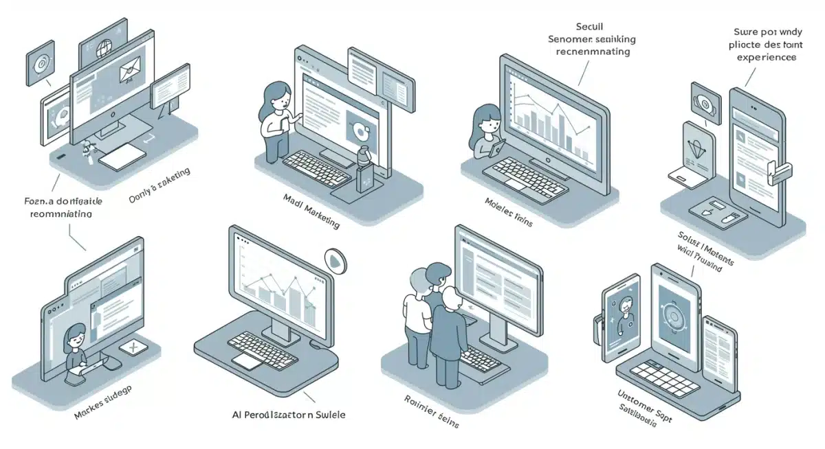 Infographic showing AI personalization touchpoints and rising customer satisfaction.
