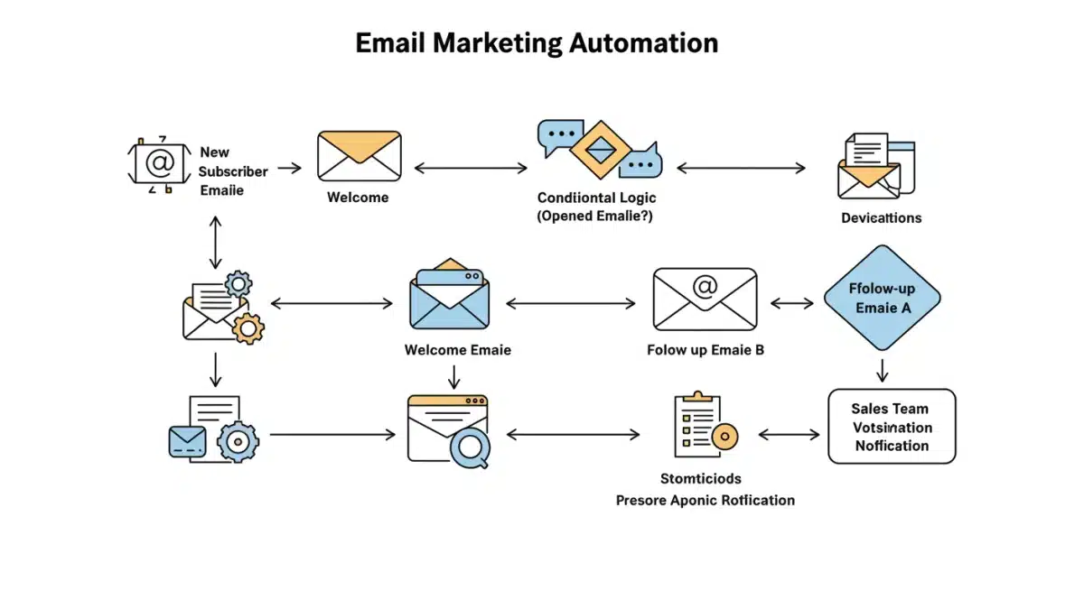 Visual diagram of an automated email marketing sequence flow.