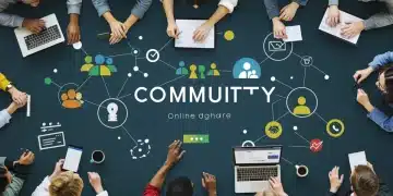 Diverse community members engaging online, symbolizing community-led growth and brand connection