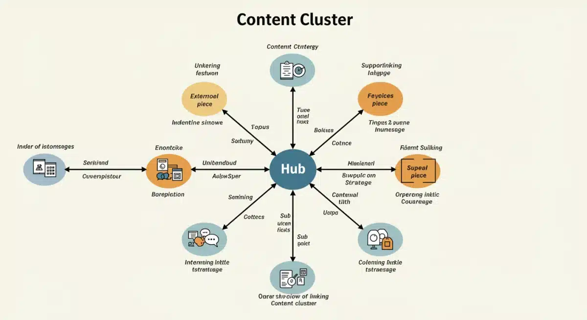 Content cluster diagram showing hub and spoke model for topical authority