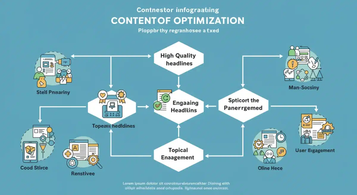 Infographic illustrating content optimization steps for Google Discover featuring engaging visuals and relevant topics.