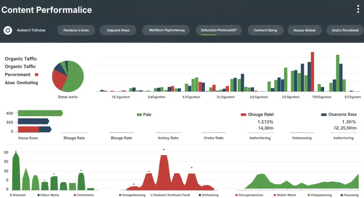 Content performance dashboard showing page analytics and optimization metrics