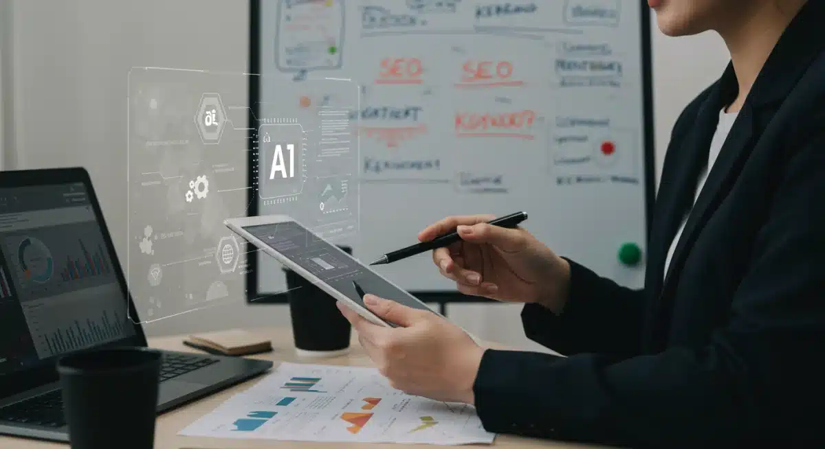Content strategist reviewing AI-generated SEO content