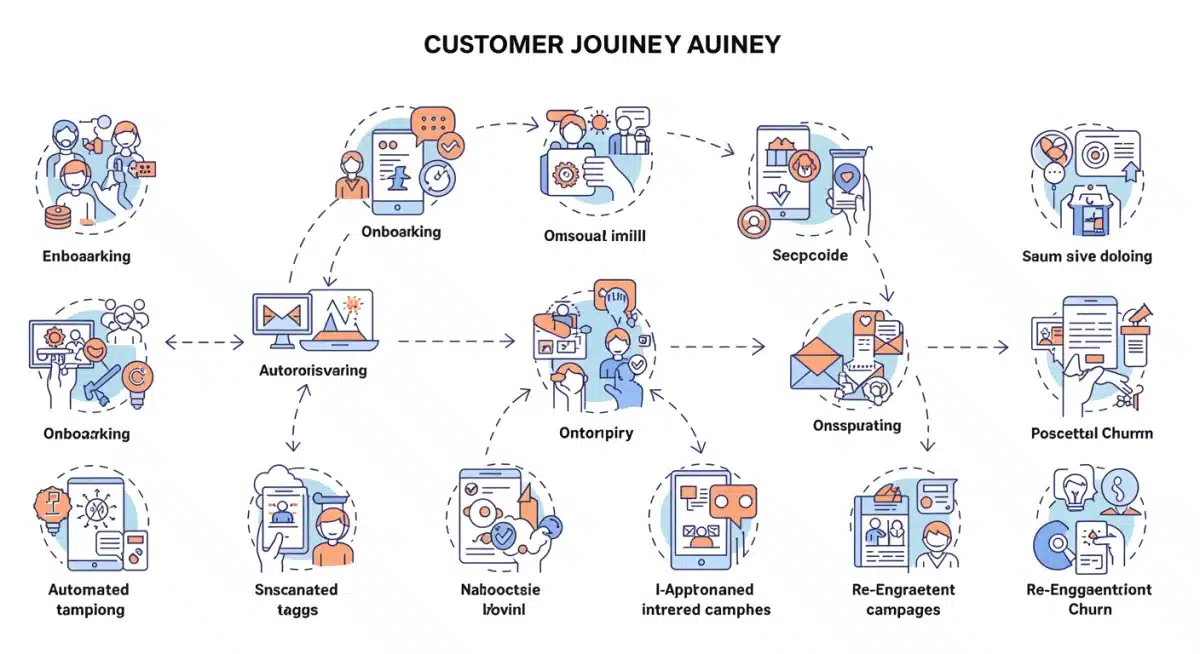 Customer journey map with automation touchpoints to prevent churn