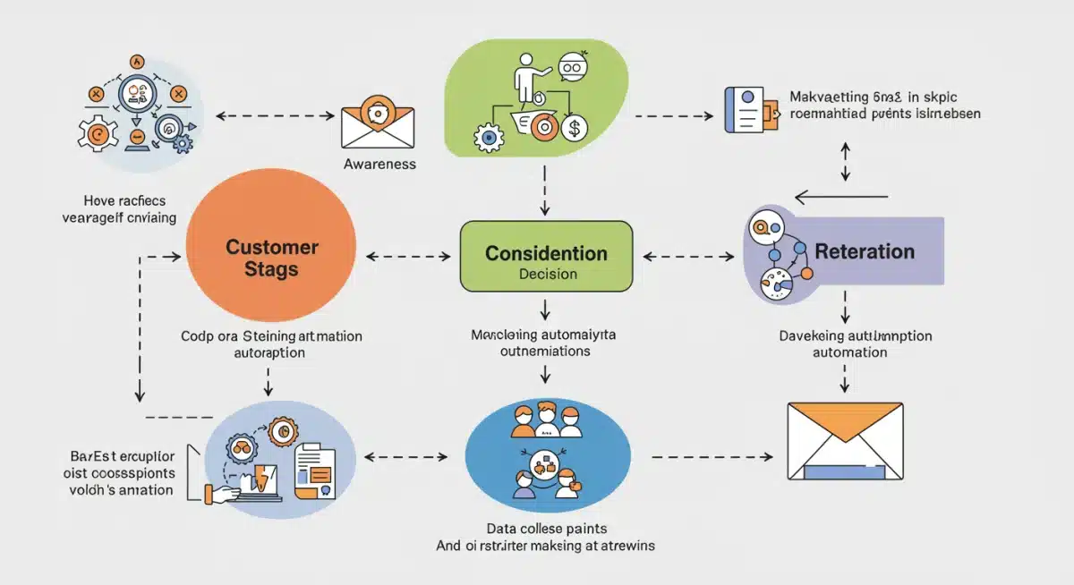 Customer journey map with marketing automation touchpoints and data flow