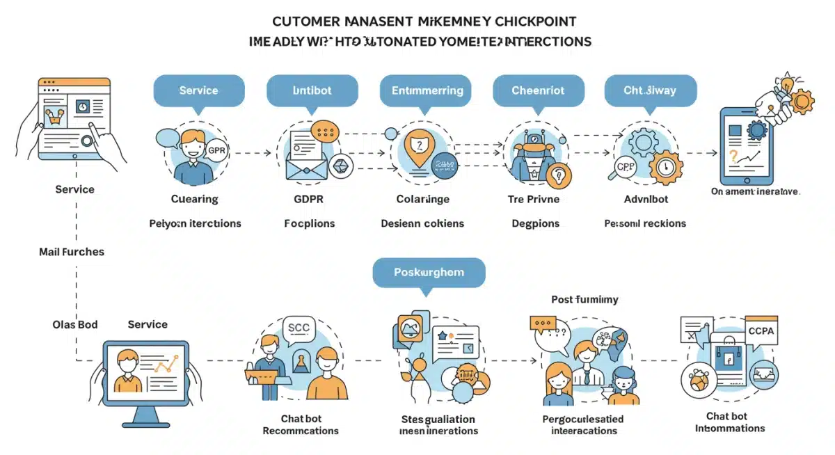 Customer journey map showing data consent points and regulatory compliance in marketing automation.