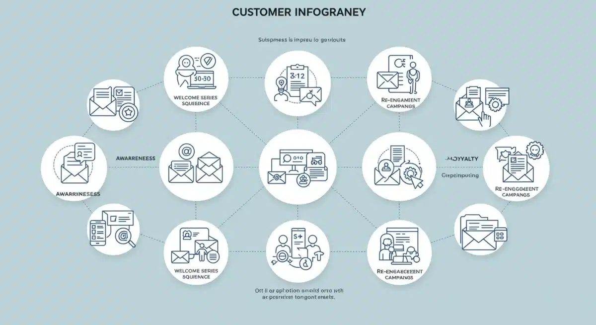 Infographic showing customer journey email automation touchpoints