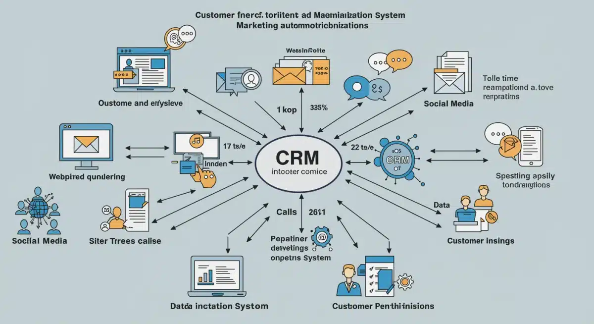 Customer journey touchpoints feeding into an integrated CRM and marketing automation system