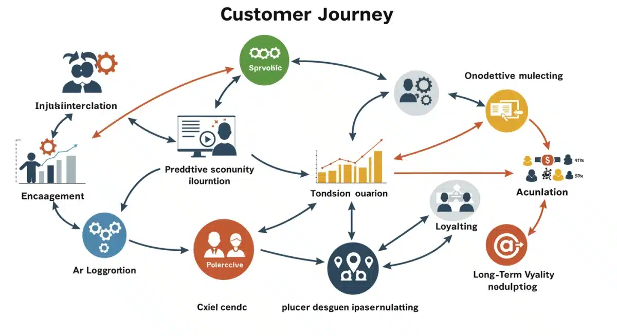 Customer journey map with data points for predictive modeling and CLV forecasting.