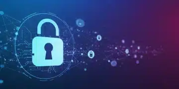 Digital padlock symbolizing data privacy over a secure data network