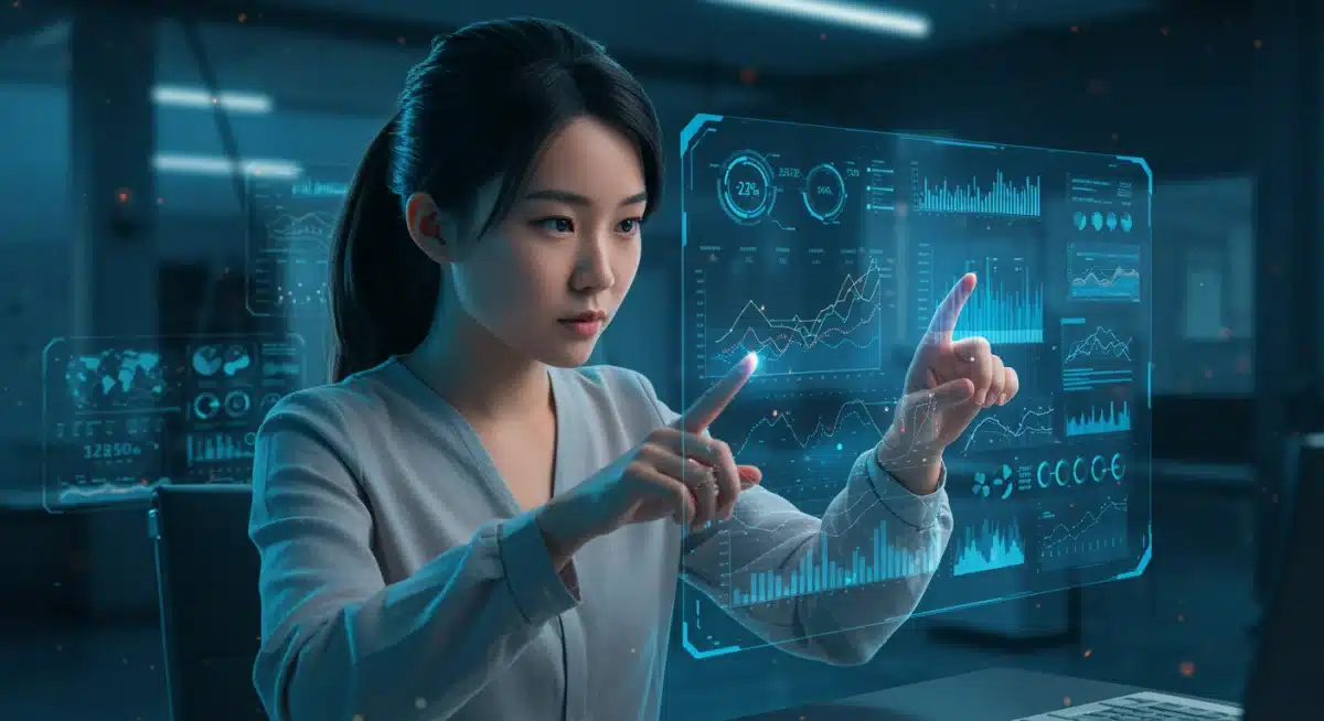 Data scientist analyzing holographic consumer trend predictions