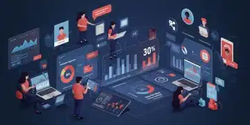 Digital marketing dashboard showing personalized customer journeys and sales growth