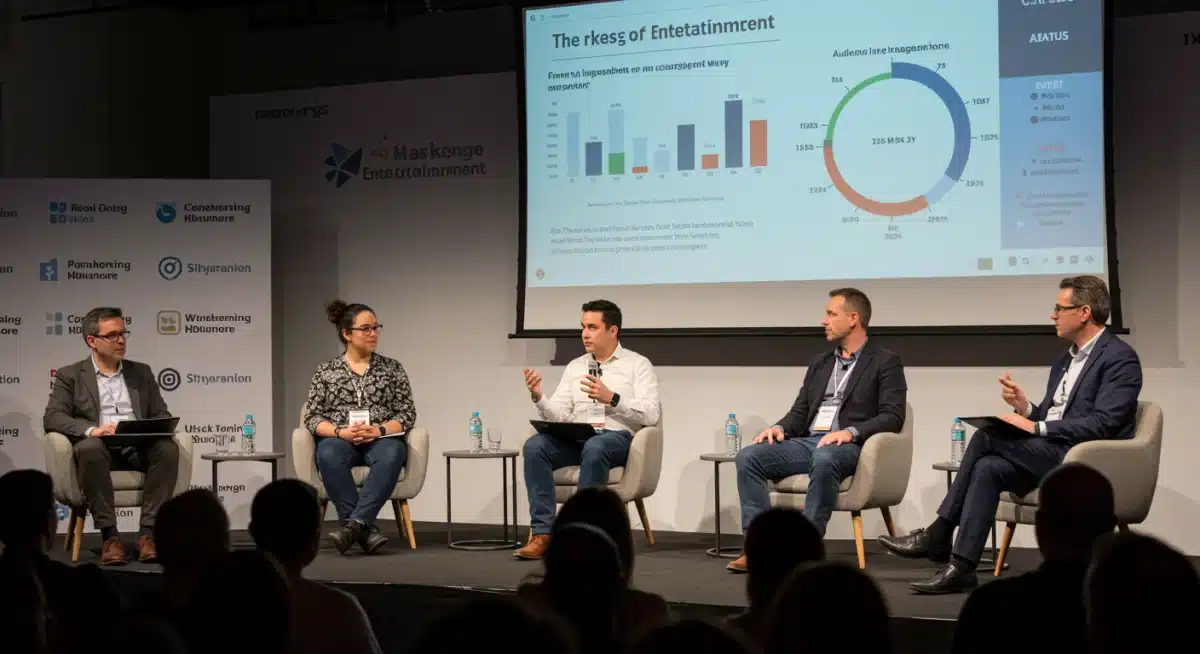 Marketing and entertainment executives discussing convergence strategies