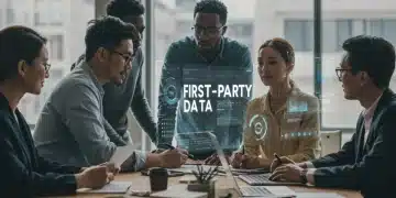 Marketing team strategizing with first-party data for cookieless 2025