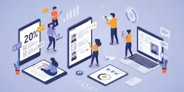 Interactive Content Trends: Boosting US Engagement by 20% in 2025 People engaging with interactive quizzes and polls on digital devices, representing increased online engagement in 2025.