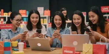 Live shopping experience on mobile and desktop devices with excited consumers