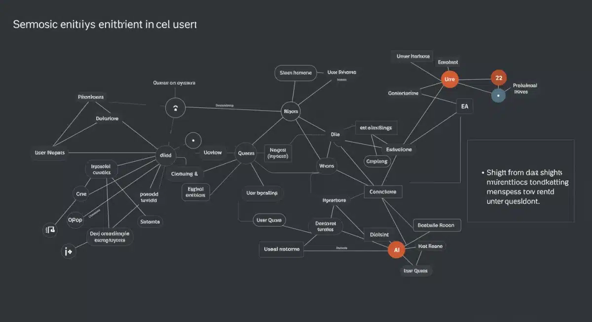 Semantic network illustrating interconnected keywords and user intent in modern SEO.