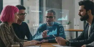 SEO team collaborating on content quality and E-A-T signals