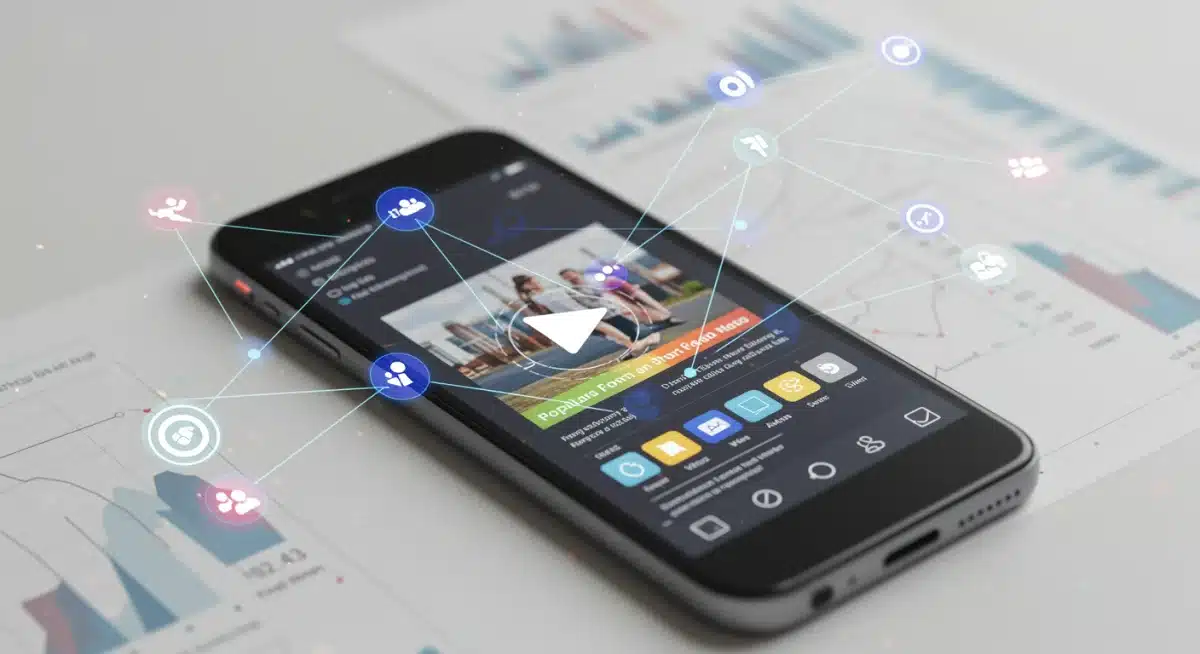 Data analytics and audience engagement visualization for short-form video marketing.