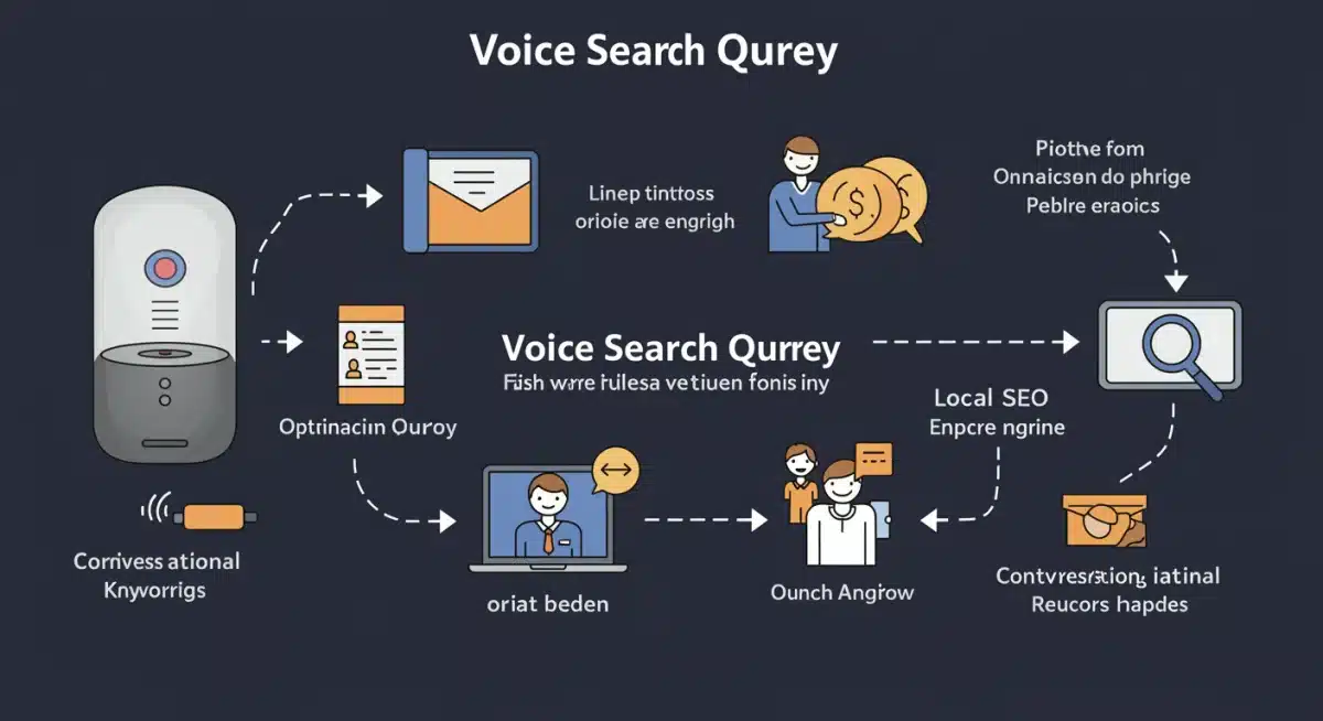 Infographic detailing the process of voice search and key optimization areas for businesses.