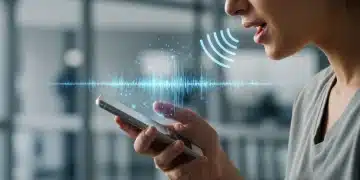 Person using voice search on smartphone for SEO optimization