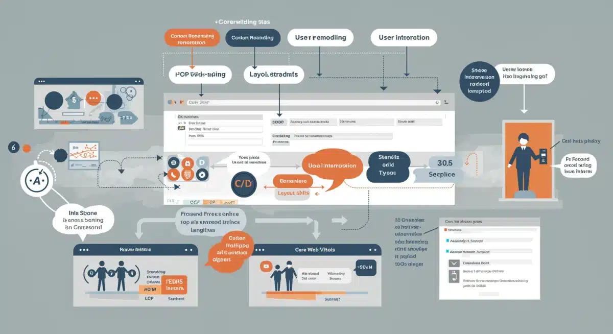 Visual representation of website loading stages and their connection to Core Web Vitals metrics.